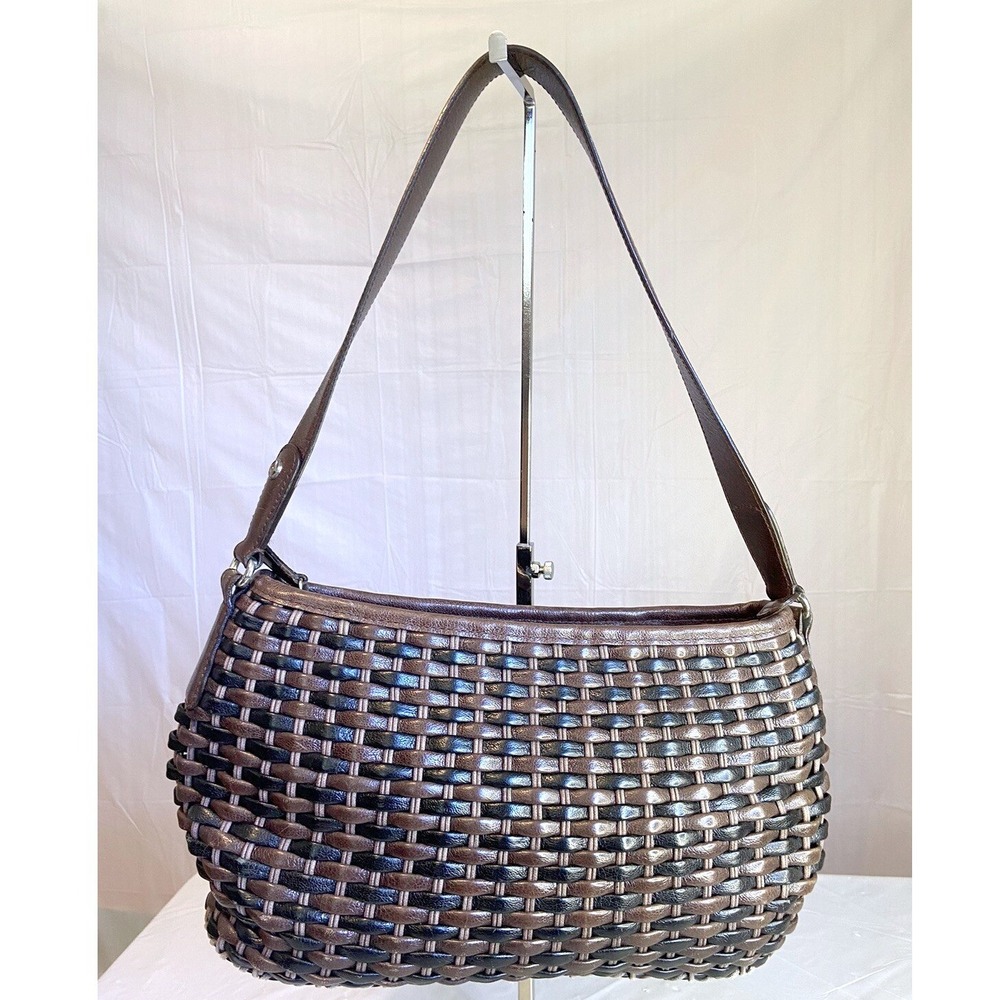 Brighton Woven Leather Shoulder Bag Brown Black Hobo‎ Handbag D376252
